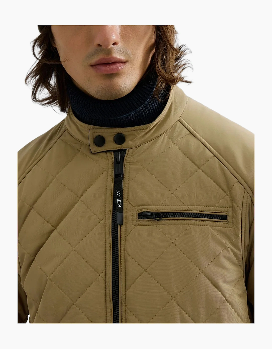 Replay Quilted Jacket With Pockets Biker STONE