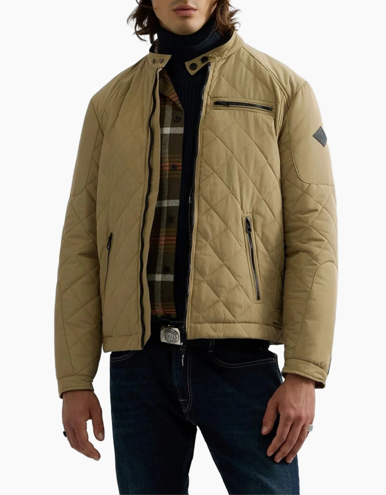 Replay Quilted Jacket With Pockets Biker STONE
