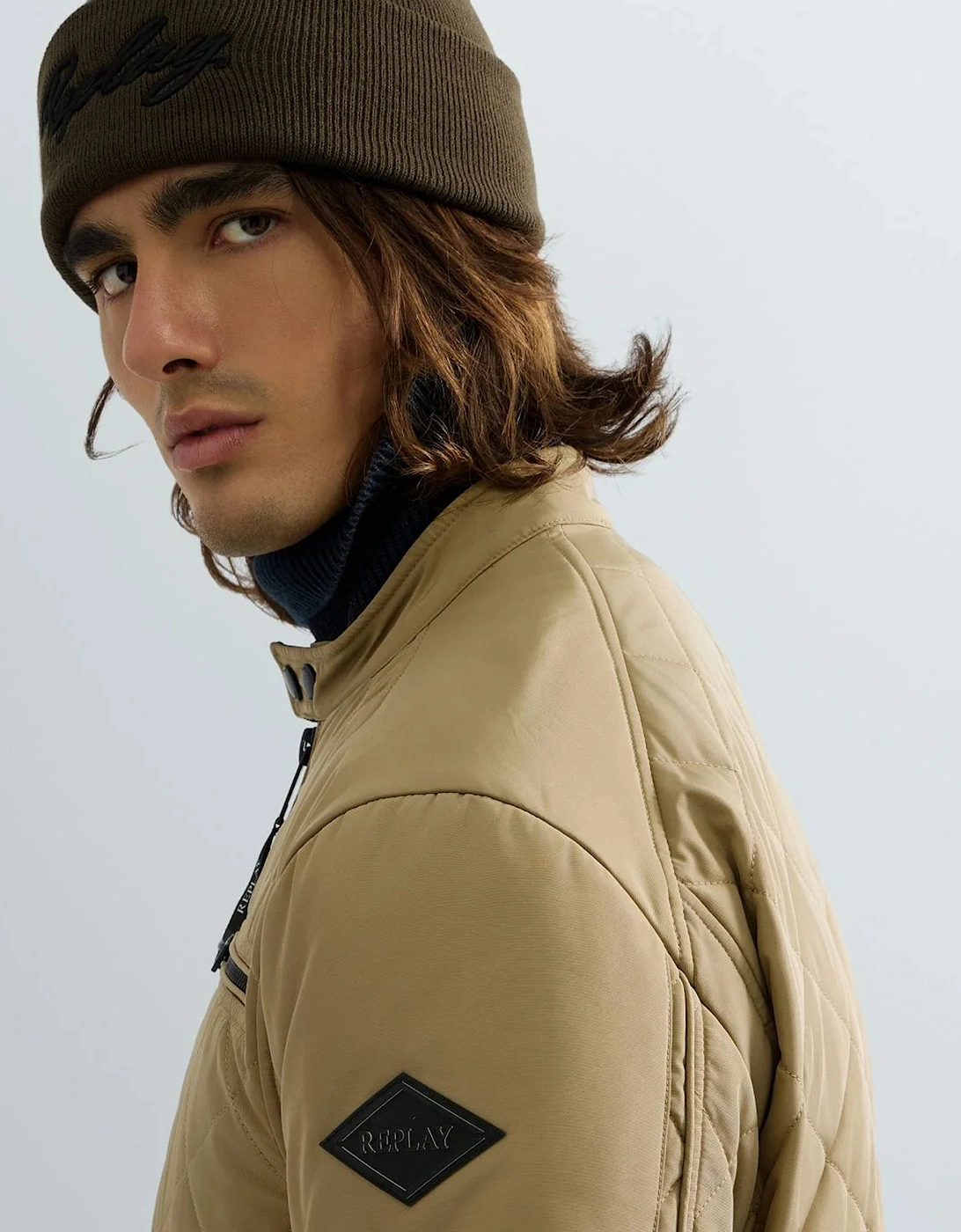 Replay Quilted Jacket With Pockets Biker STONE