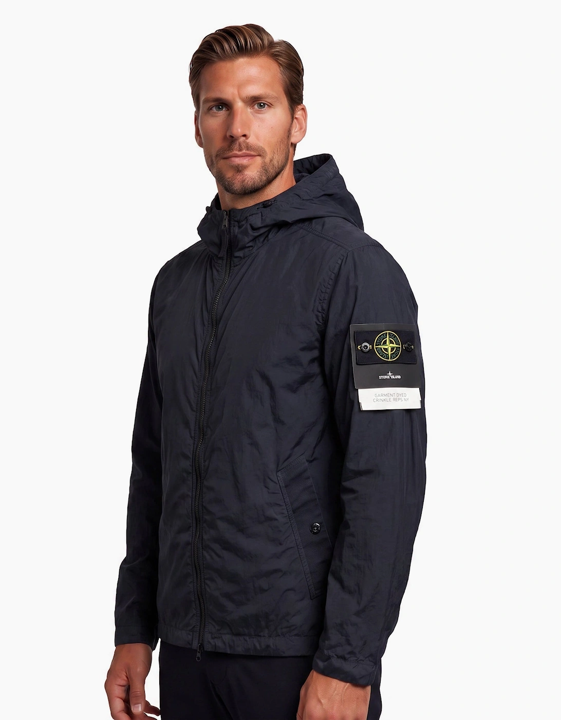 Stone Island Crinkle Reps NY Hooded Jacket in Navy