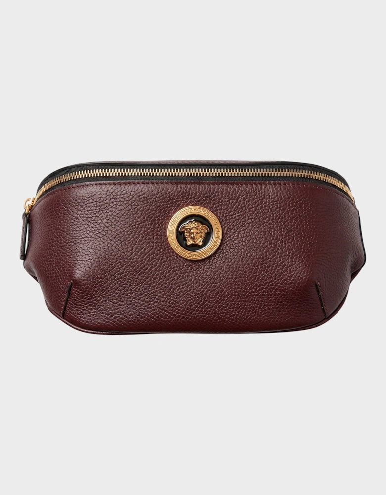 Medusa Head Grainy Calf Leather Belt Bag Burgundy Black