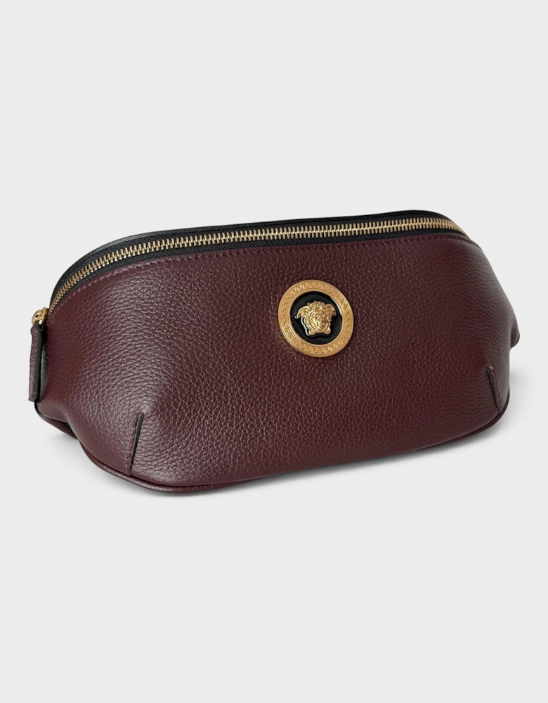 Medusa Head Grainy Calf Leather Belt Bag Burgundy Black