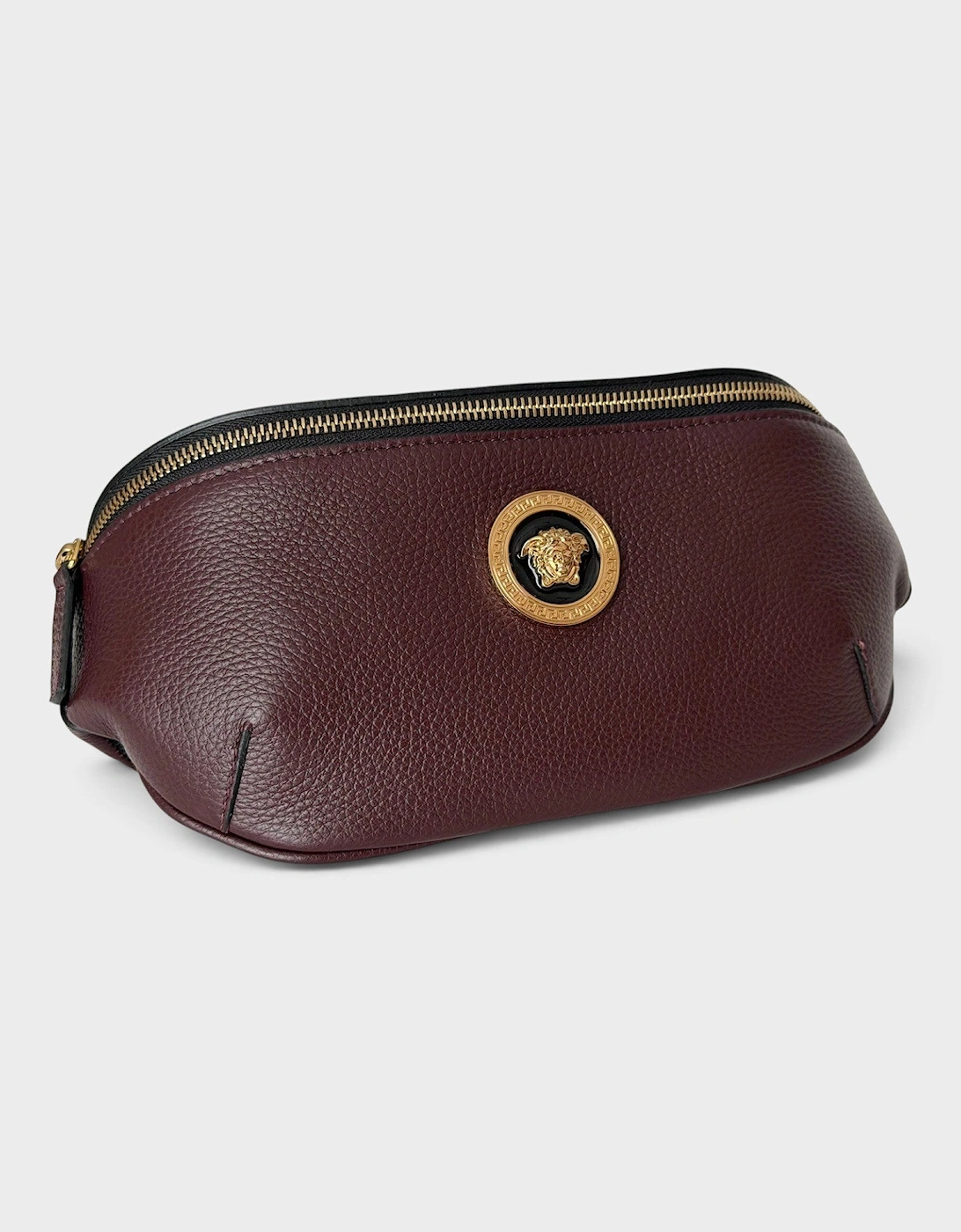 Medusa Head Grainy Calf Leather Belt Bag Burgundy Black