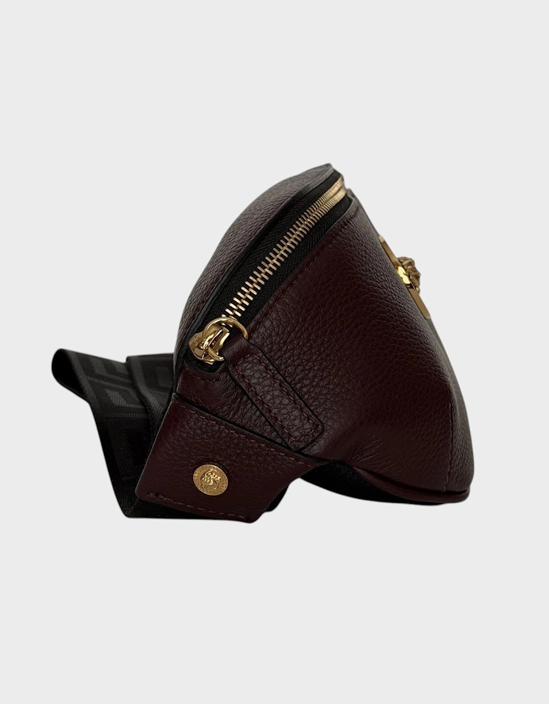 Medusa Head Grainy Calf Leather Belt Bag Burgundy Black
