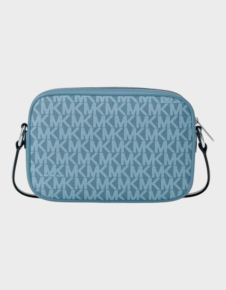 Jet Set Small Signature Logo Camera Crossbody Bag Denim Blue