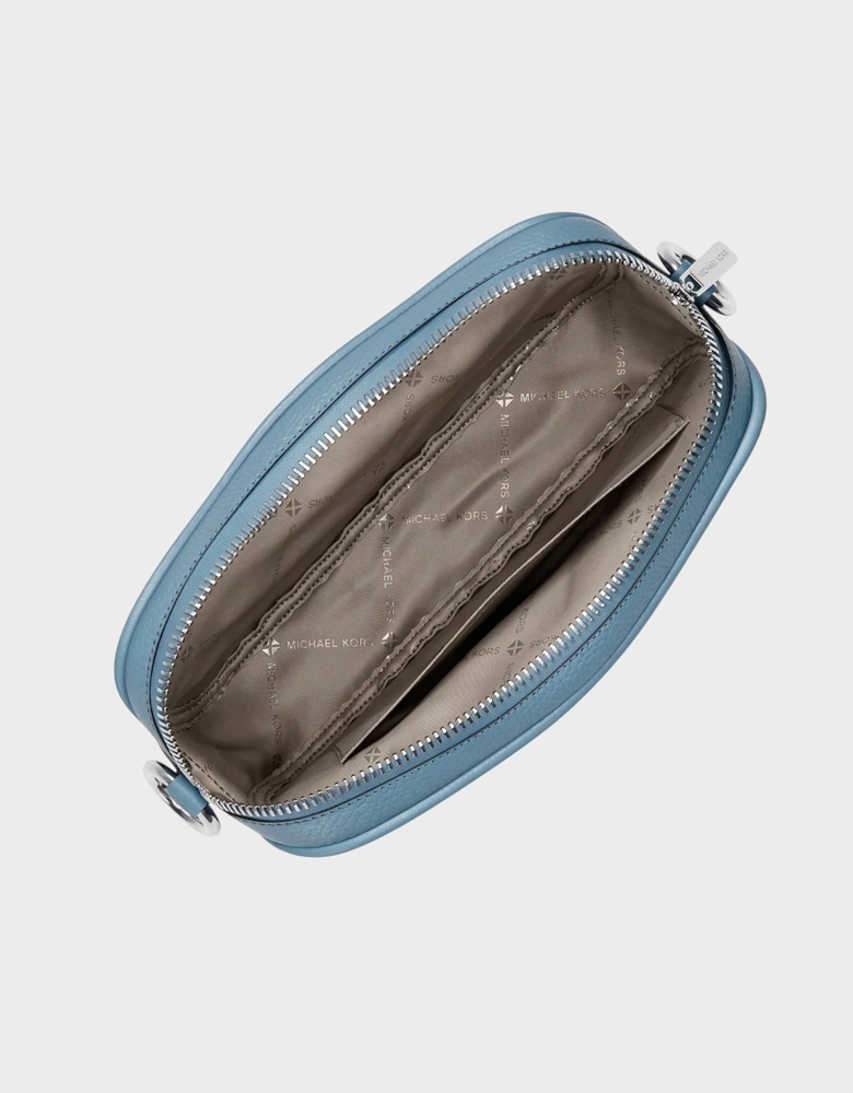 Jet Set Small Signature Logo Camera Crossbody Bag Denim Blue