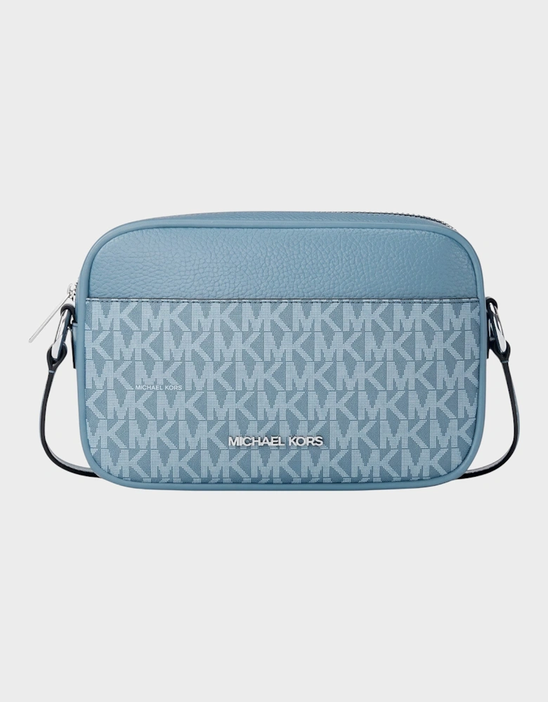 Jet Set Small Signature Logo Camera Crossbody Bag Denim Blue