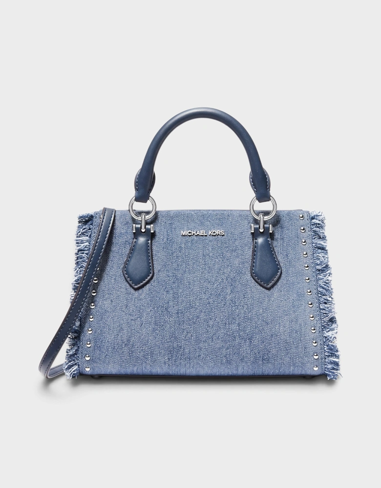 Marilyn Small Studded Denim Messenger Bag Washed Denim Blue