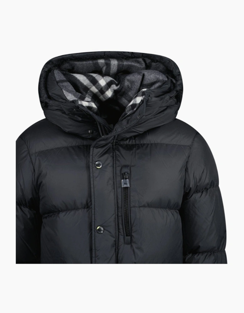 Burberry 'Haworth' Hooded Check Down Jacket Black