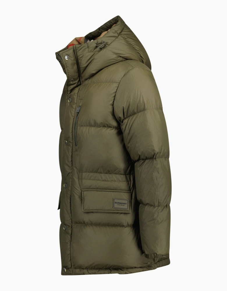 Burberry 'Haworth' Hooded Check Down Jacket Khaki