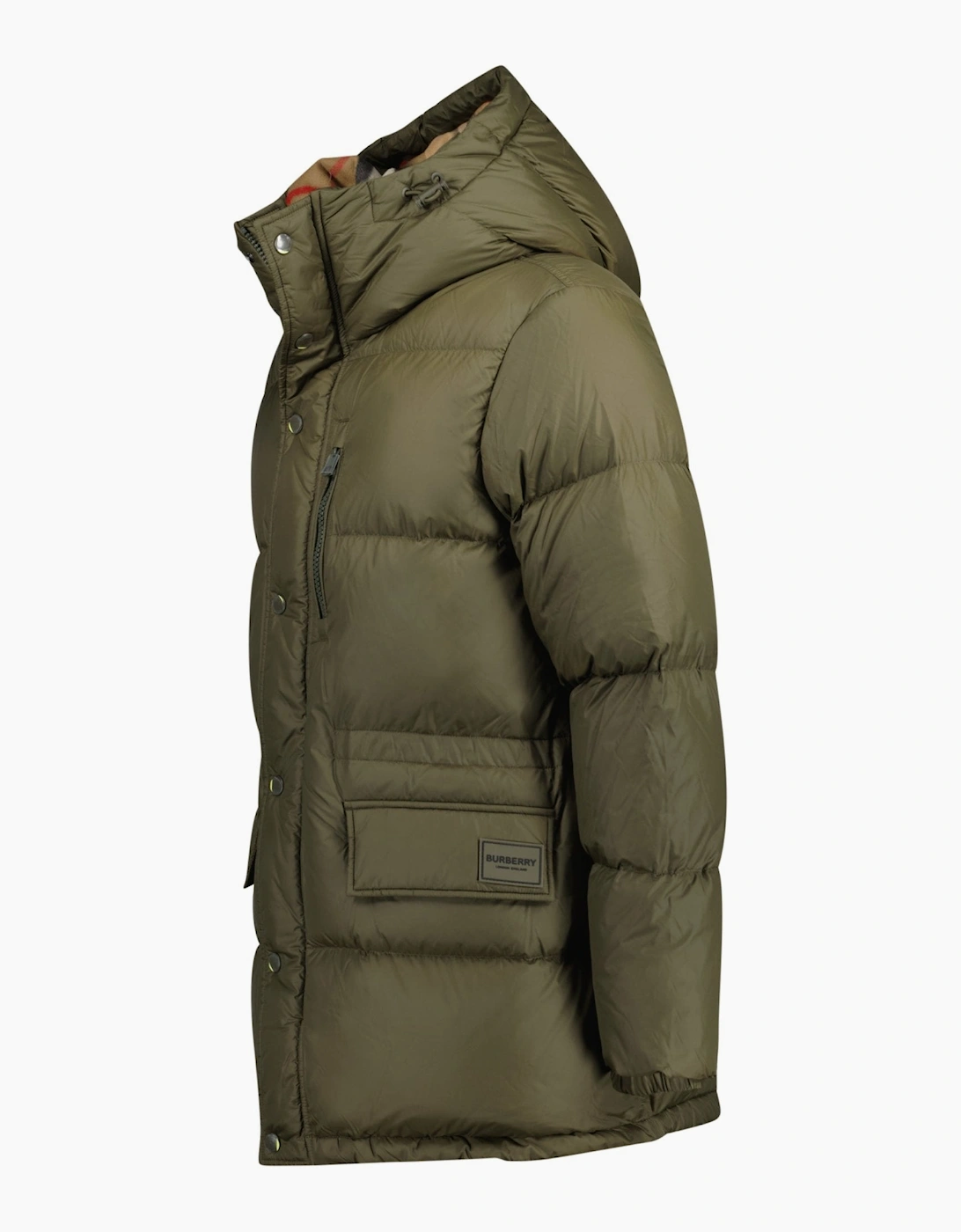 Burberry 'Haworth' Hooded Check Down Jacket Khaki