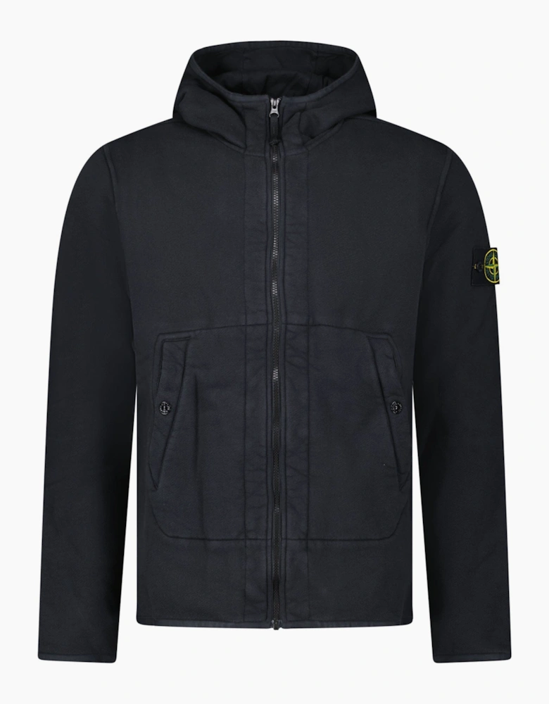Stone Island Brushed Organic Cotton Zip Hoodie Black