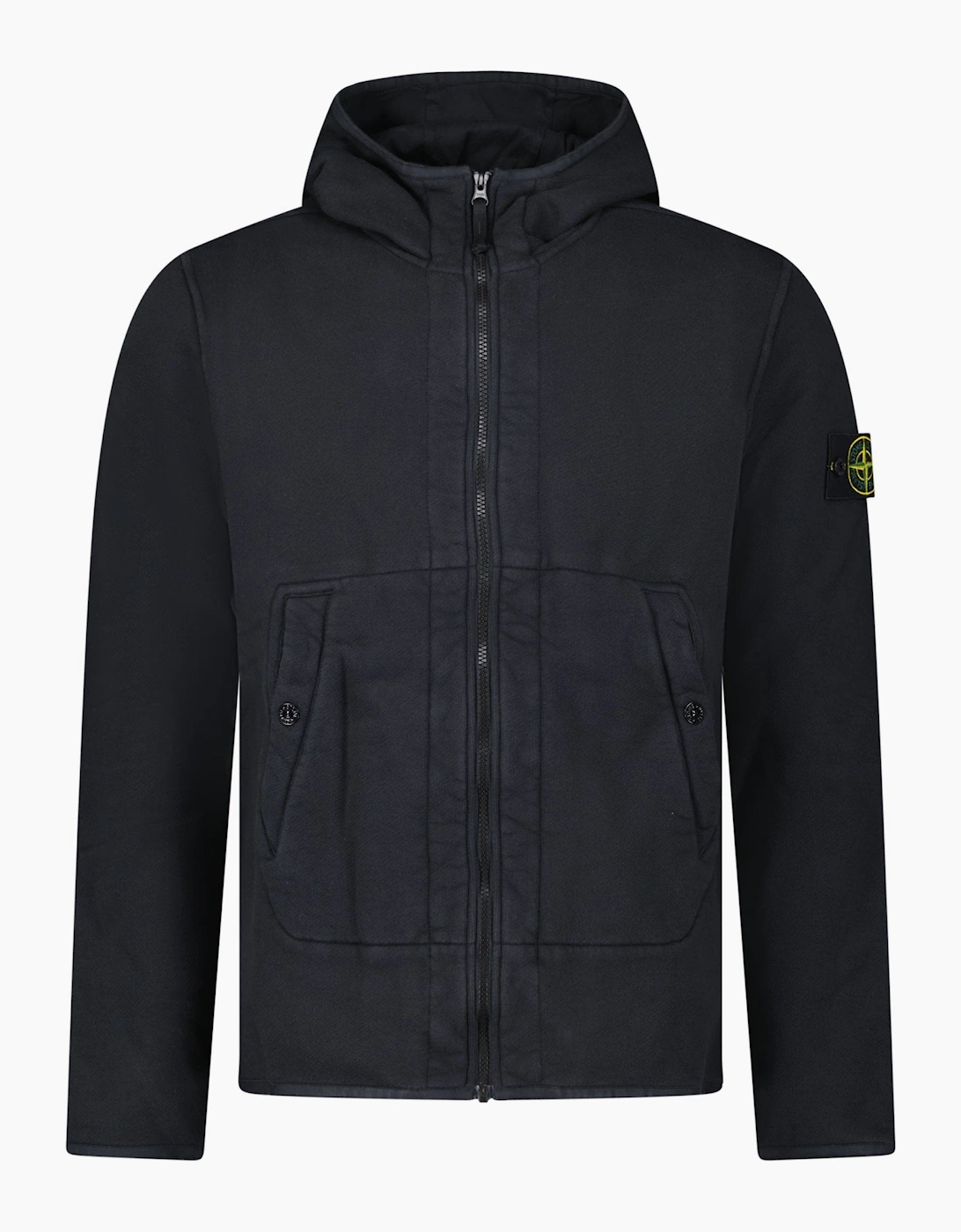 Stone Island Brushed Organic Cotton Zip Hoodie Black