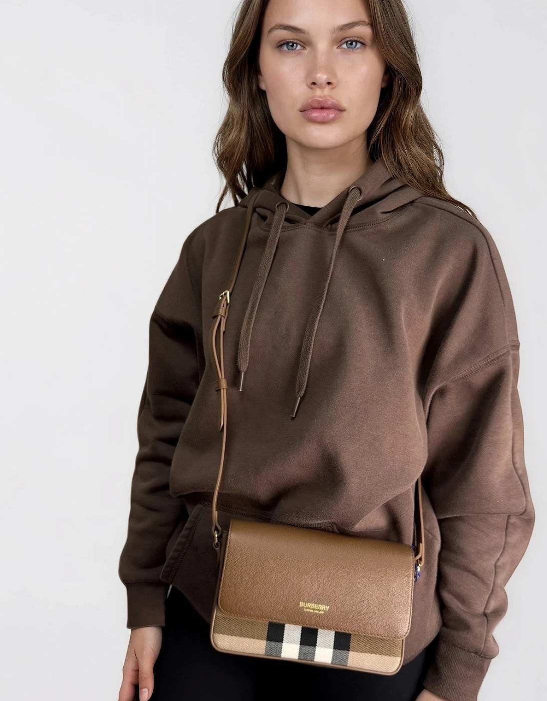 Burberry 'New Hampshire' Leather Shoulder Bag Earth Brown