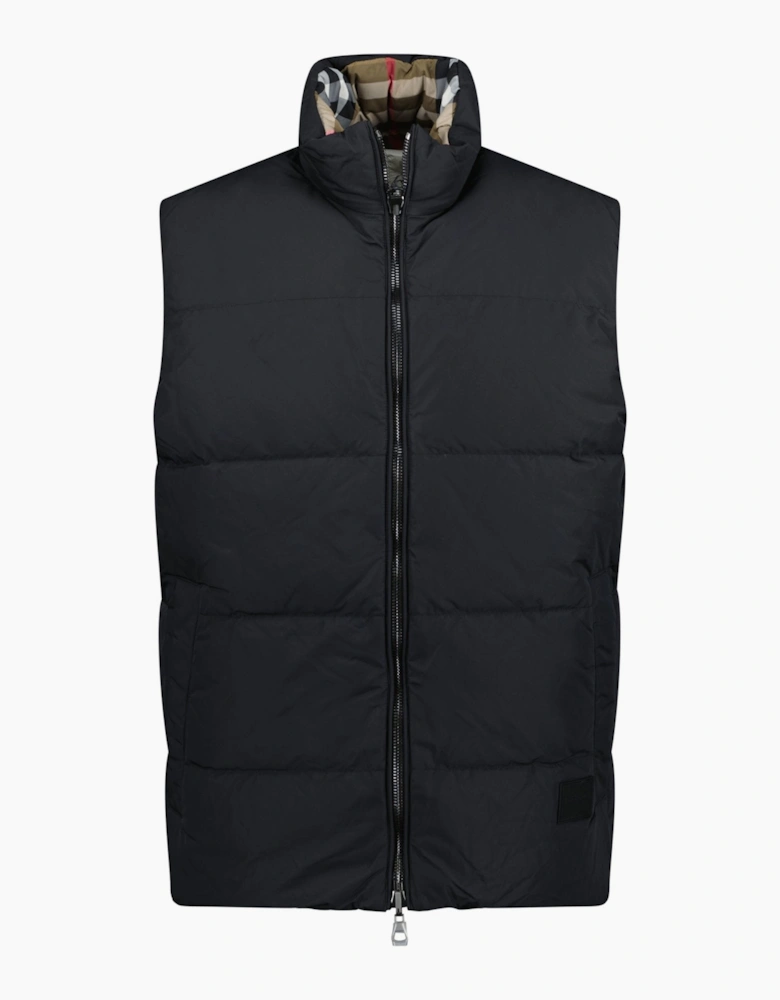 Burberry 'Lowick' Reversible Down Gilet Black & Check