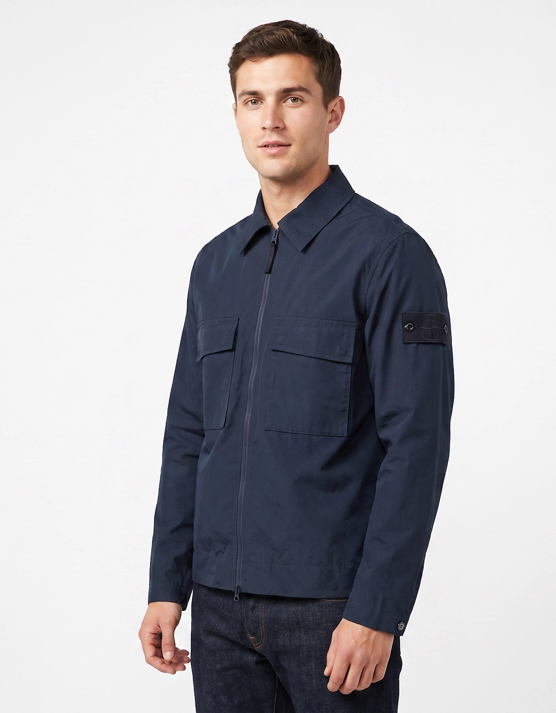Stone Island Ghost Zip-Up Overshirt Navy