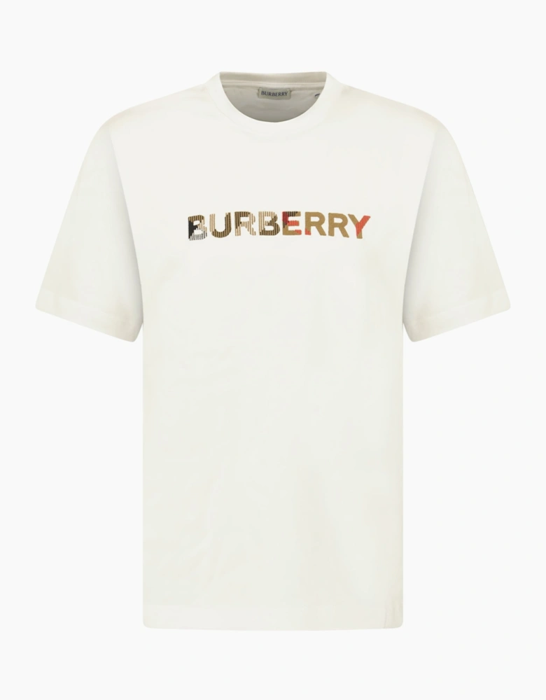 Burberry Check Logo Embroidered T-Shirt White