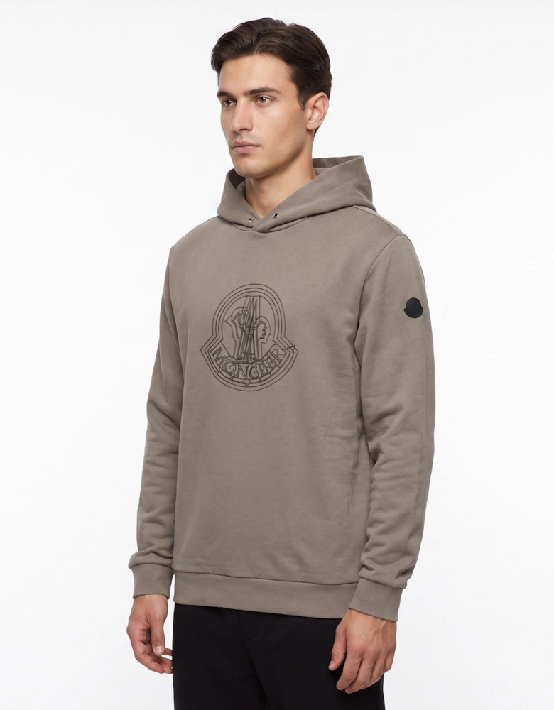 Moncler Logo Print Hoodie Taupe Grey