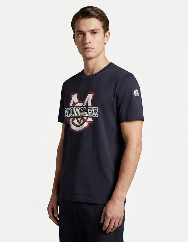 Moncler Logo Print T-Shirt Navy