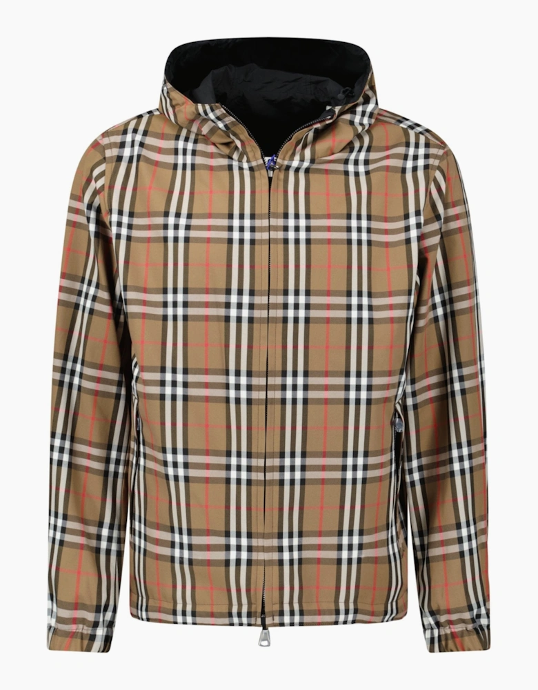 Burberry 'Stanford' Zip-Up Check Reversible Hooded Jacket Black & Check