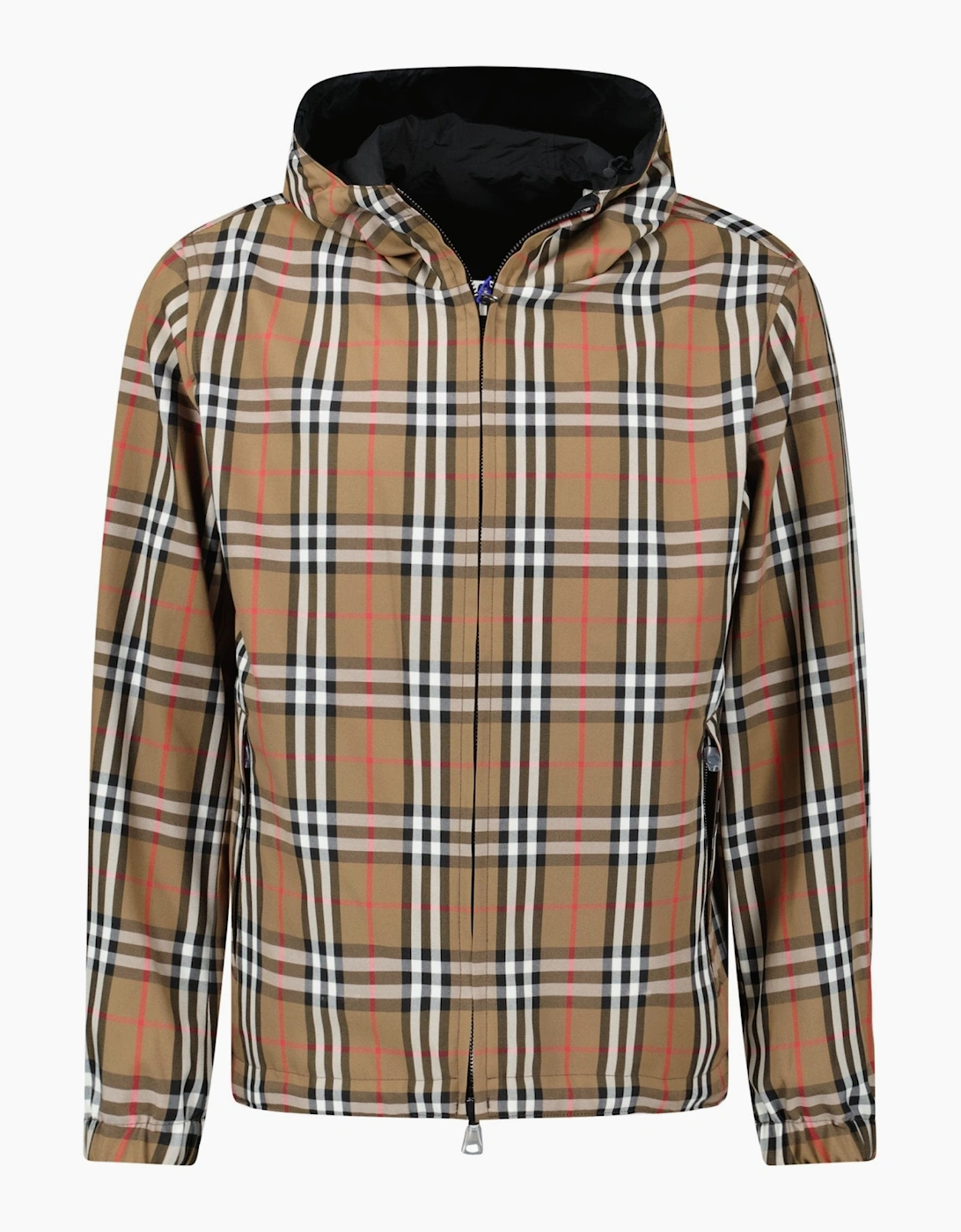 Burberry 'Stanford' Zip-Up Check Reversible Hooded Jacket Black & Check