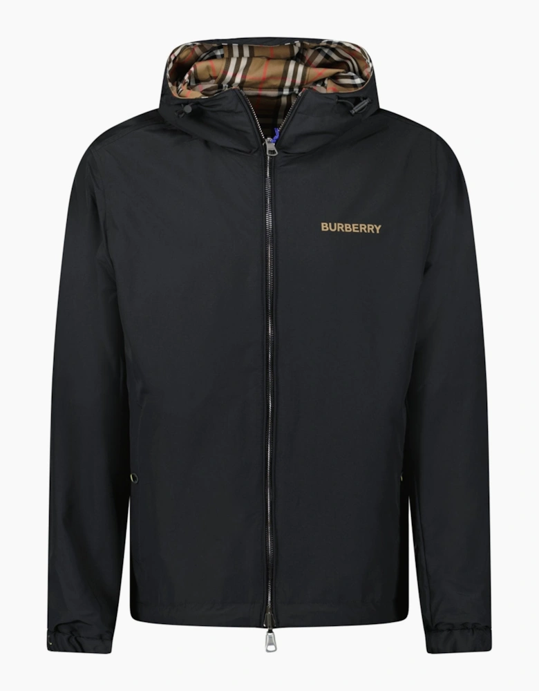 Burberry 'Stanford' Zip-Up Check Reversible Hooded Jacket Black & Check