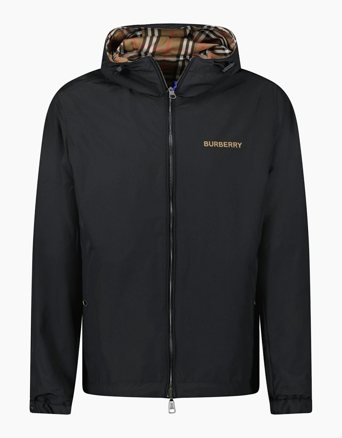 Burberry 'Stanford' Zip-Up Check Reversible Hooded Jacket Black & Check