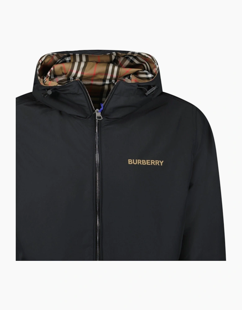 Burberry 'Stanford' Zip-Up Check Reversible Hooded Jacket Black & Check