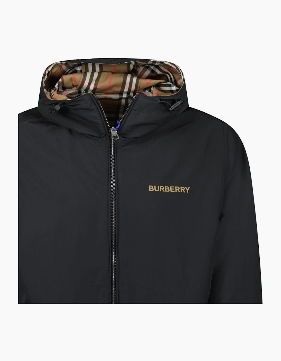Burberry 'Stanford' Zip-Up Check Reversible Hooded Jacket Black & Check