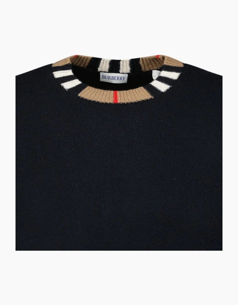 Burberry 'Noland' Knitted Wool/ Cashmere Jumper Check Neck Black