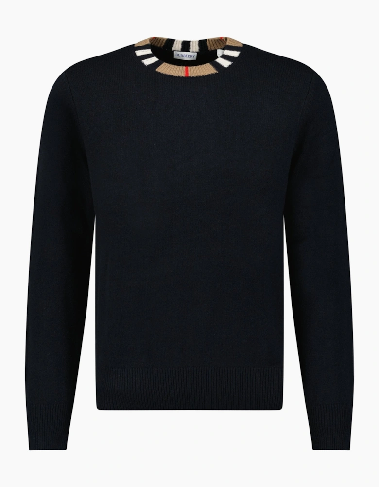Burberry 'Noland' Knitted Wool/ Cashmere Jumper Check Neck Black