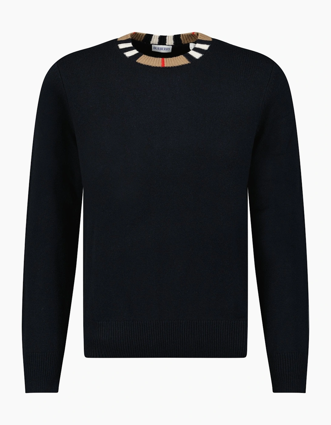 Burberry 'Noland' Knitted Wool/ Cashmere Jumper Check Neck Black