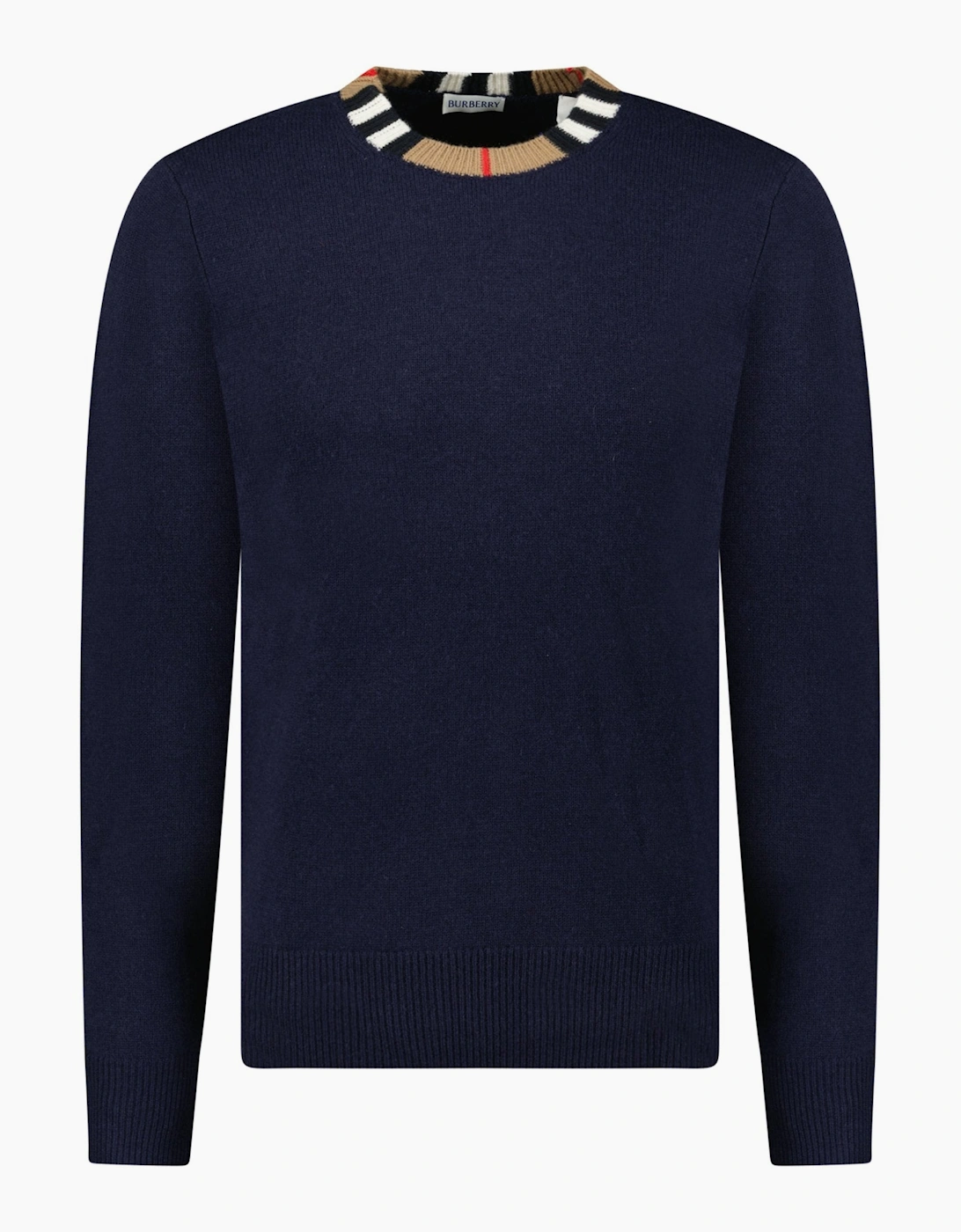 Burberry Men's Burberry 'Noland' Knitted Wool/ Cashmere Jumper Check Neck Navy