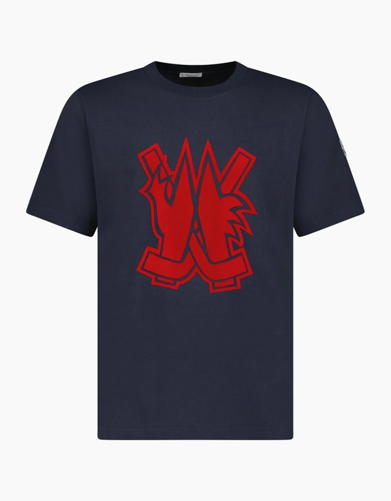 Moncler Logo Print T-Shirt Navy