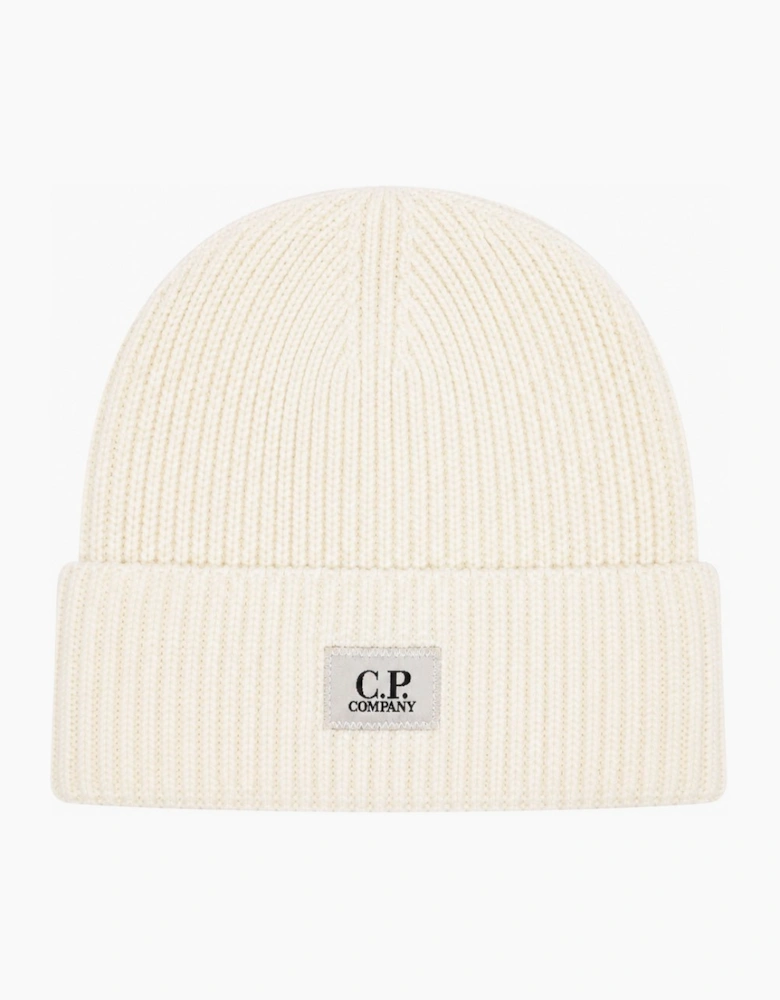 CP Company Logo Stitch Beanie Gauze White