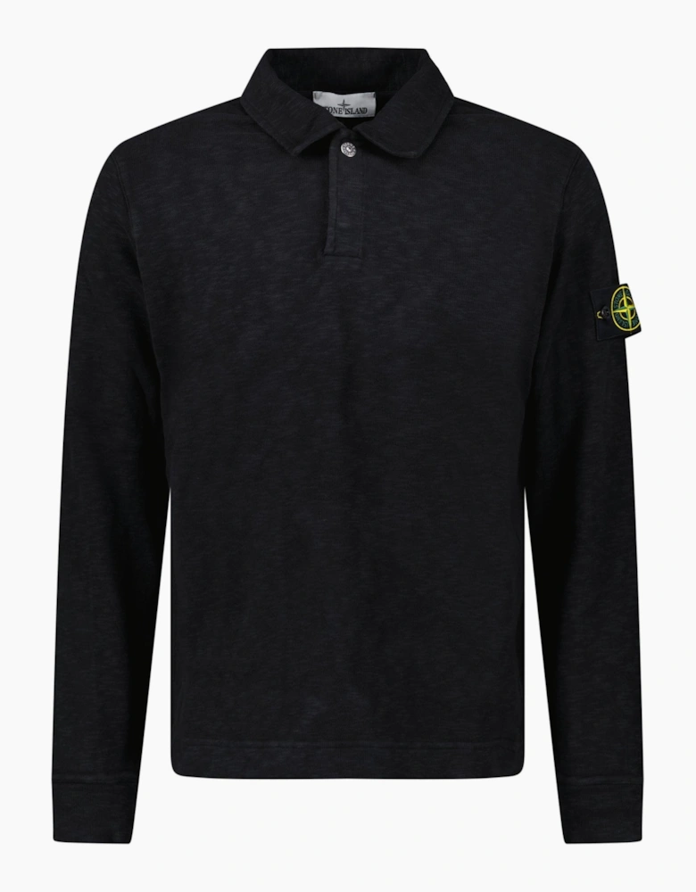 Stone Island Brushed Heavy Cotton Long Sleeve Polo Black