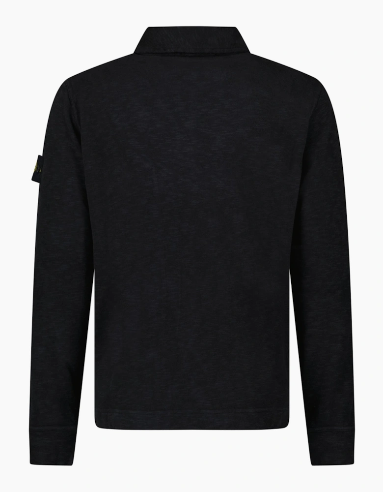 Stone Island Brushed Heavy Cotton Long Sleeve Polo Black