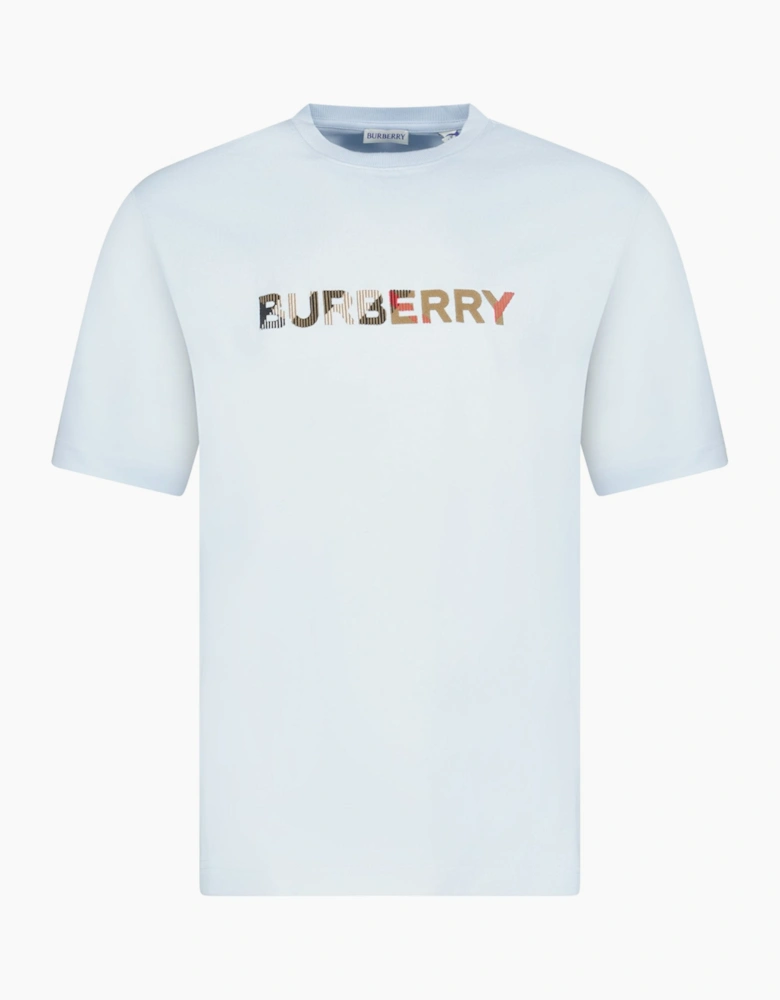 Burberry Check Logo Embroidered T-Shirt Blue