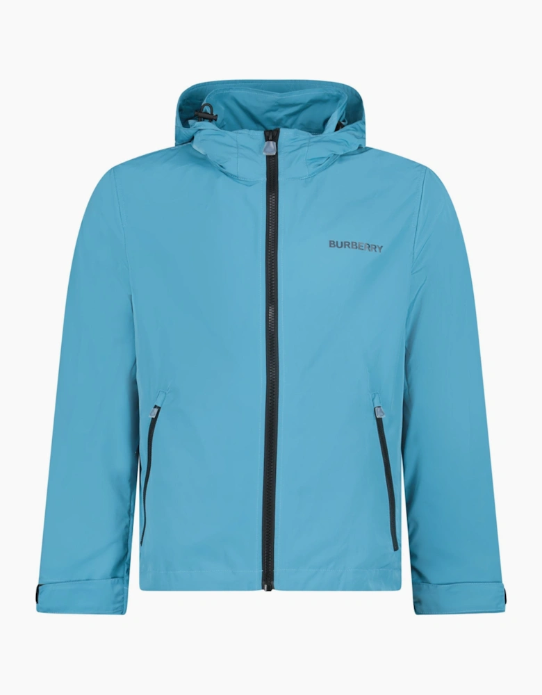 Burberry 'Hargrave' Zip-Up Logo Hooded Rain Jacket Turquoise