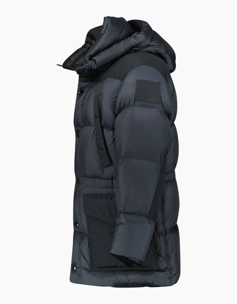 Burberry 'Lindford' Check Down Puffer Jacket Charcoal Grey