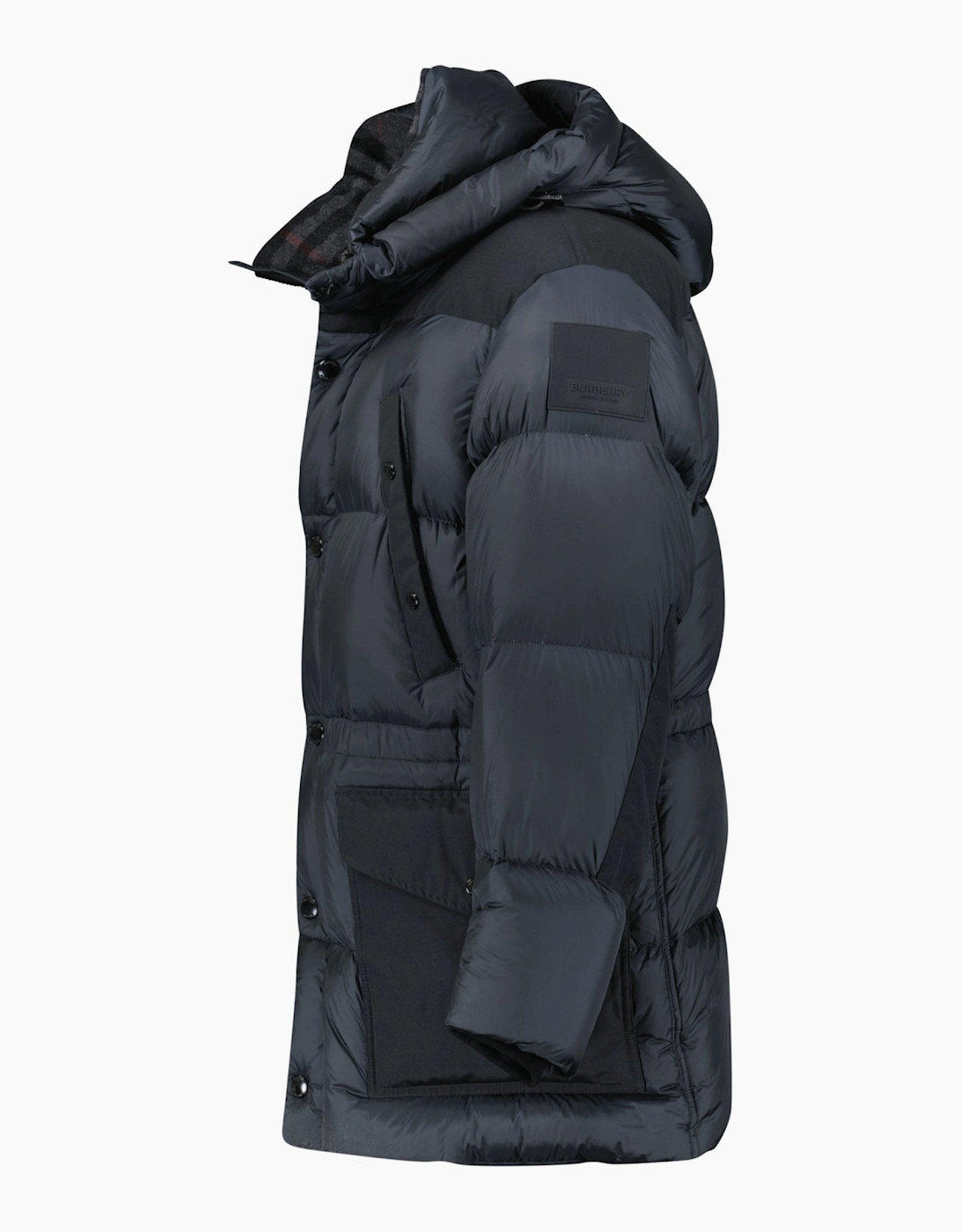 Burberry 'Lindford' Check Down Puffer Jacket Charcoal Grey