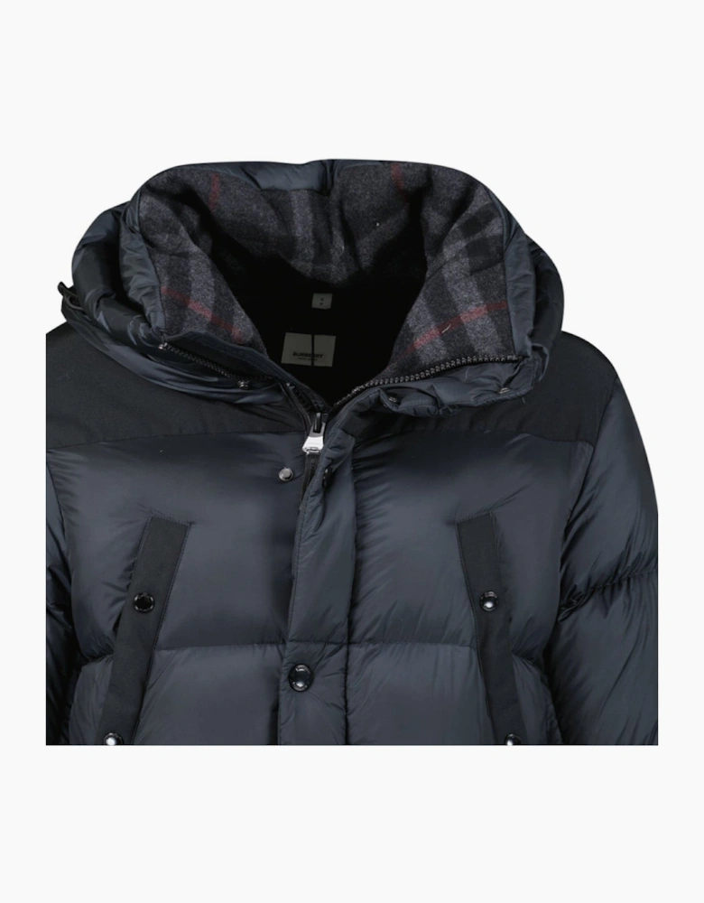 Burberry 'Lindford' Check Down Puffer Jacket Charcoal Grey