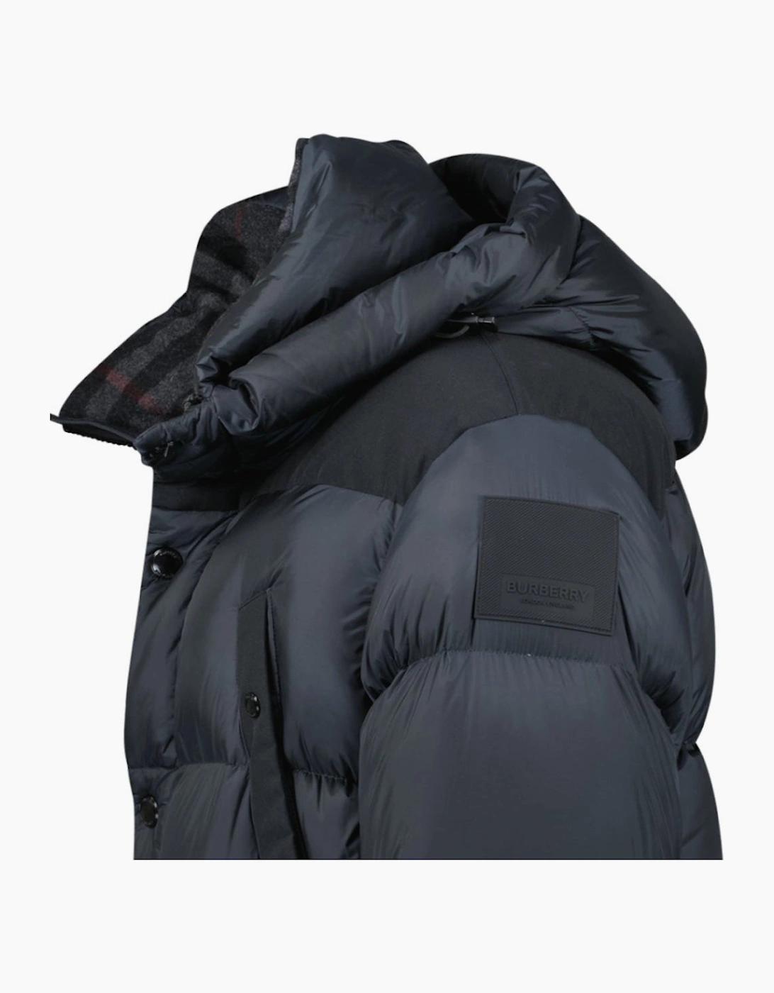 Burberry 'Lindford' Check Down Puffer Jacket Charcoal Grey