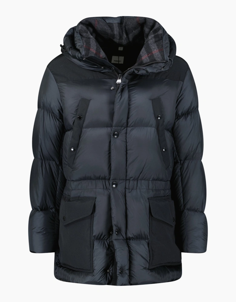 Burberry 'Lindford' Check Down Puffer Jacket Charcoal Grey