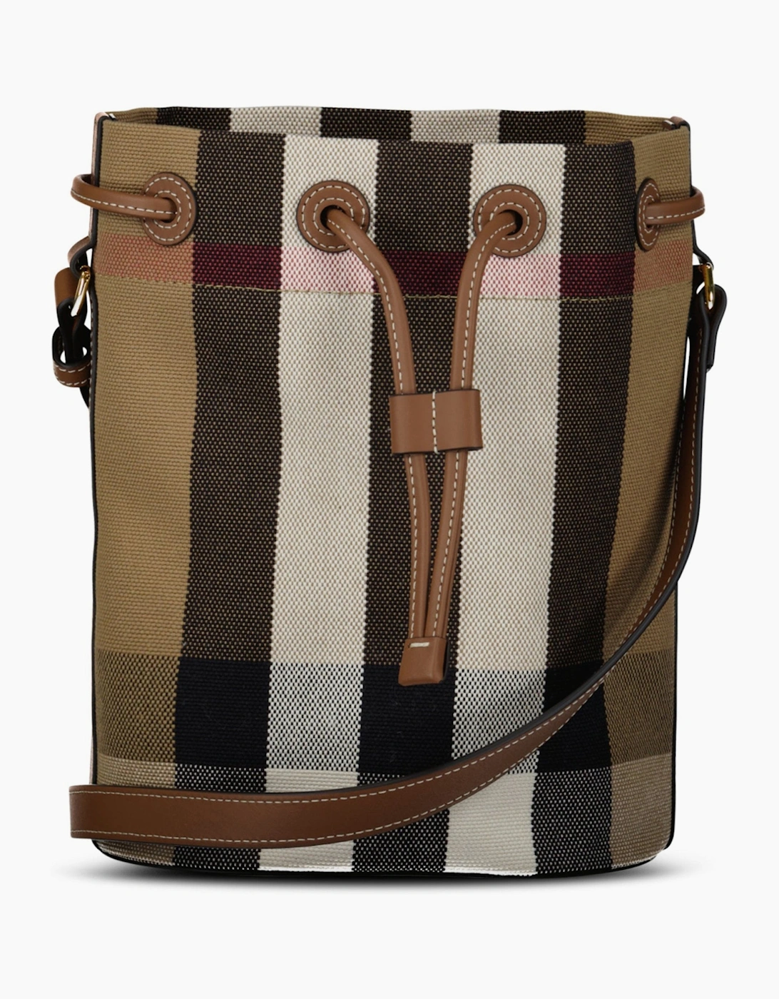 Burberry Check Canvas Small Bucket Bag Taupe Brown