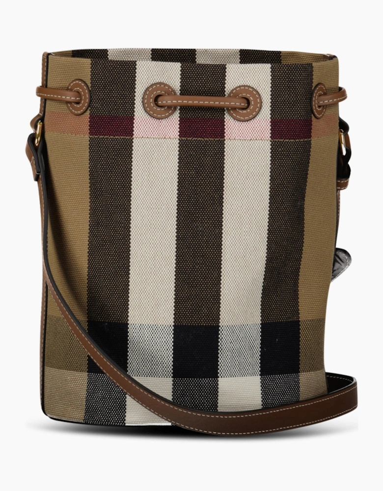 Burberry Check Canvas Small Bucket Bag Taupe Brown
