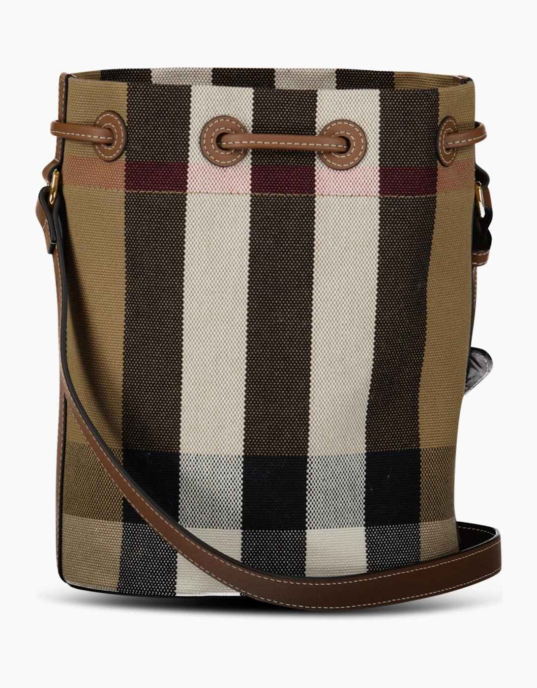 Burberry Check Canvas Small Bucket Bag Taupe Brown
