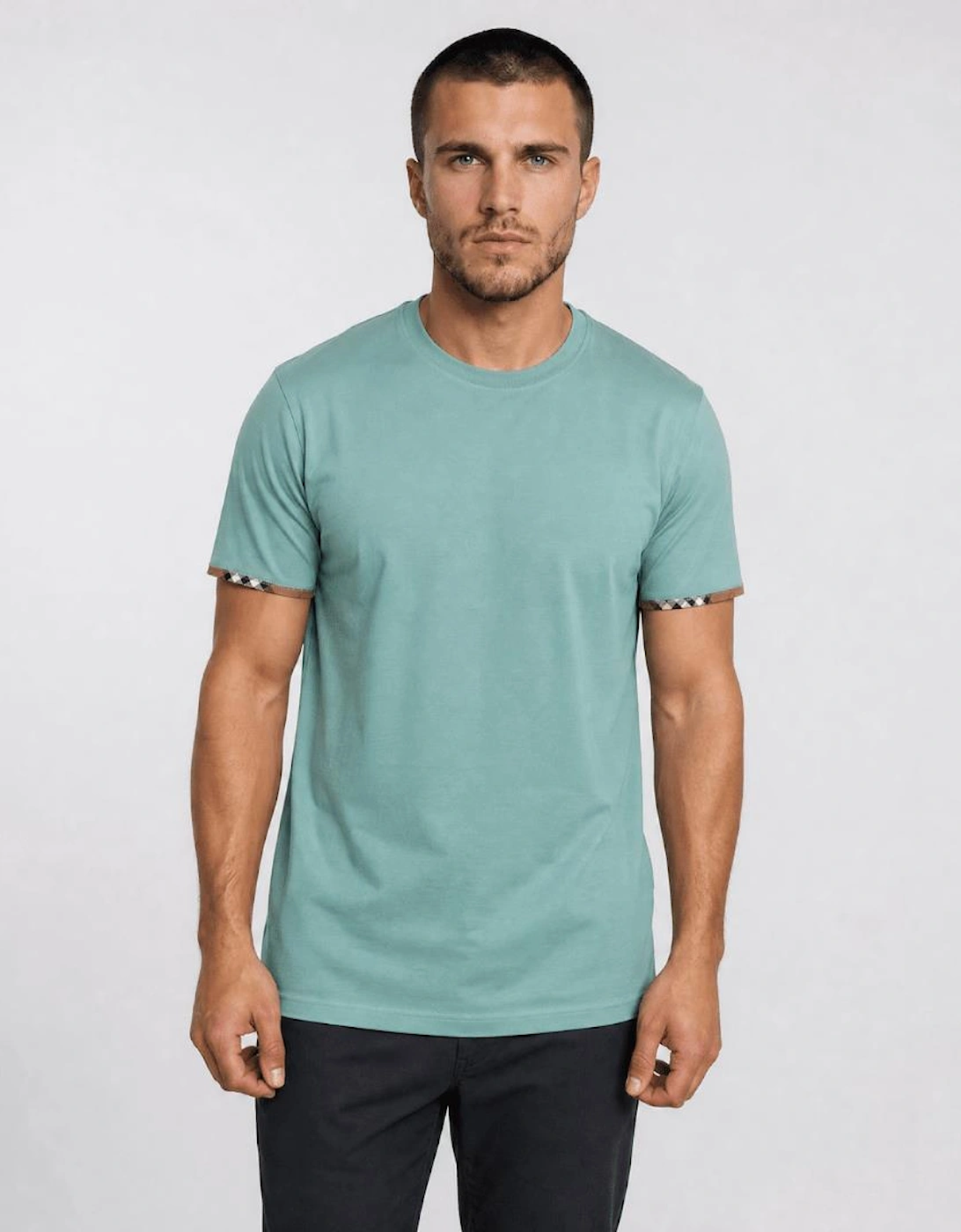 Burberry 'Ellison' Organic Cotton Check Sleeve Seaspray Green