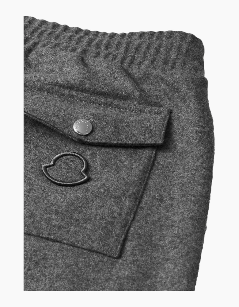 Moncler Mens Sweatpants Wool Blend Flannel Sweatpants Straight Leg Logo Appliqued Trousers