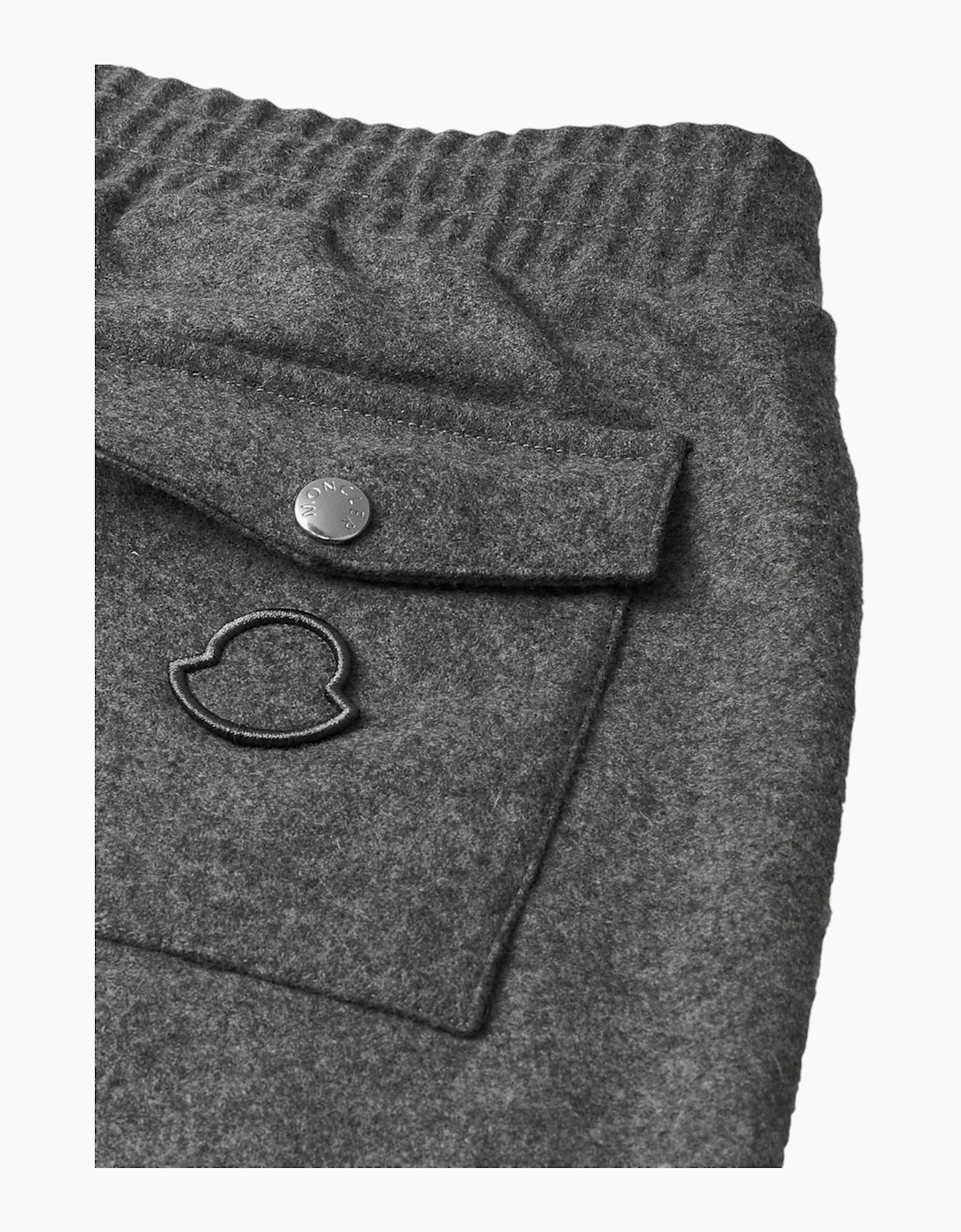 Moncler Mens Sweatpants Wool Blend Flannel Sweatpants Straight Leg Logo Appliqued Trousers